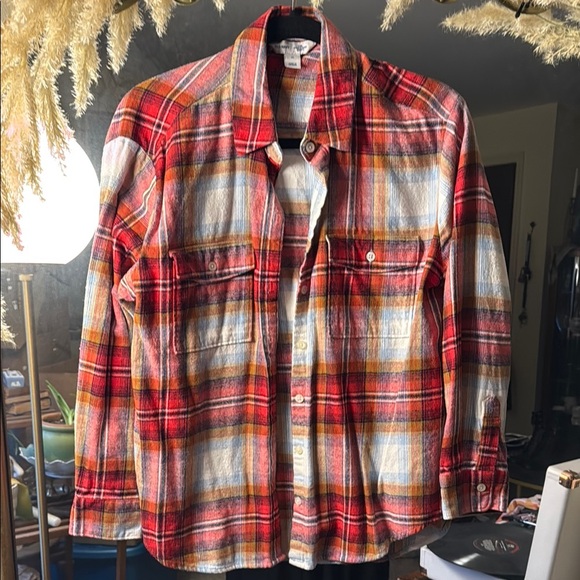 Old Navy Tops - Old Navy Flannel Tartan Plaid Long Sleeve Button Up Shirt 100% Cotton